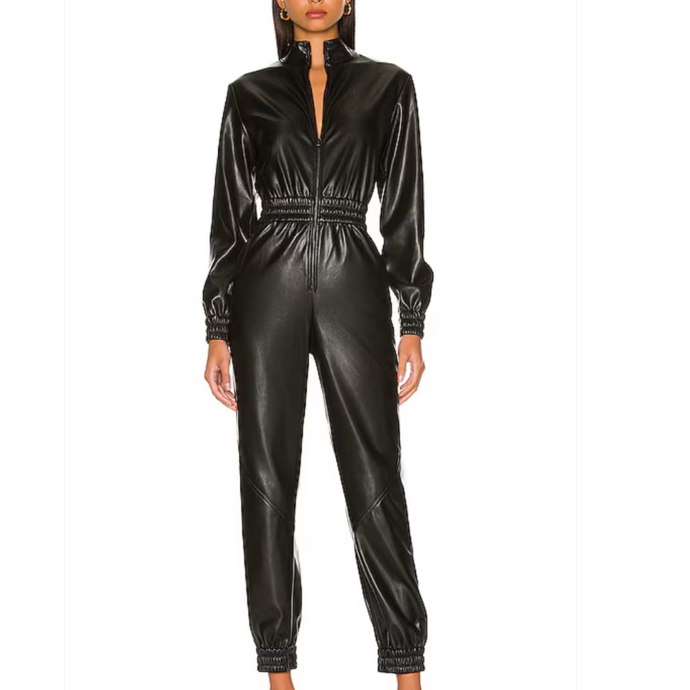 Alice + Olivia Black Vegan Leather Jumpsuit
